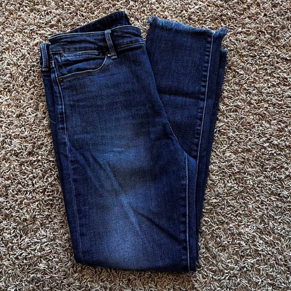 Lucky Brand Women's Jeans Dark Wash High Rise Frayed Hem Cropped Skinny Sz 10/30